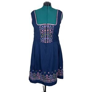 Vintage 70s Navy Blue Dirndl Dress Pink Embroidered Trachten Oktoberfest Costume